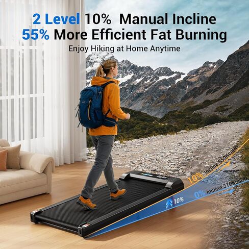 Walking Pad Under Desk Treadmill with Incline for Home Office, 2.5HP Portable Walking Pad Treadmill with 280 Lbs Weight Capacity, Remote Control, LED Display in Kuwait