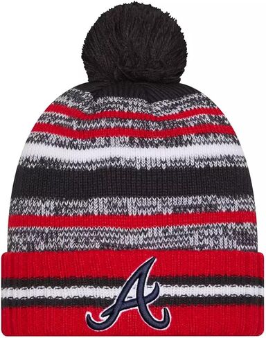 New Era Onfield Sport Striped Cuffed Baseball Knit Beanie Hat Pom - MLB Cheer Winter Knit Toque Cap in Saudi Arabia