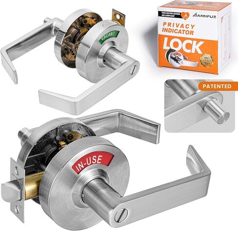 ضغط على زر قفل مقبض باب الحمام الشاغر مع علامة المؤشر، قفل رافعة الخصوصية للخروج الفردي التجاري ADA، مقبض يسار يمين قابل للعكس للحمام العام، أسود غير لامع in Kuwait