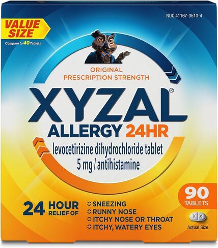 Xyzal 24 Hour Allergy Relief Medicine, Original Prescription Strength Antihistamine, Levocetirizine Dihydrochloride Tablets, 5 mg, 90 Count in Kuwait