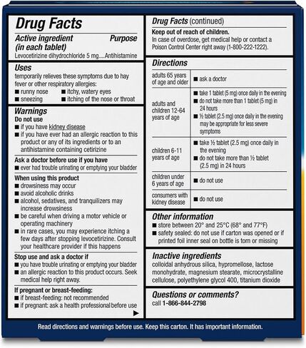 Xyzal 24 Hour Allergy Relief Medicine, Original Prescription Strength Antihistamine, Levocetirizine Dihydrochloride Tablets, 5 mg, 90 Count in Kuwait