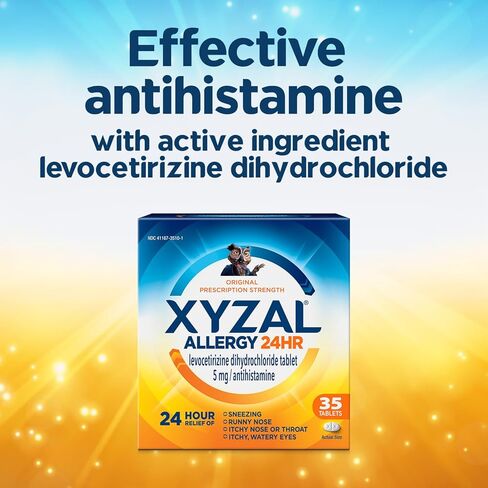 Xyzal 24 Hour Allergy Relief Medicine, Original Prescription Strength Antihistamine, Levocetirizine Dihydrochloride Tablets, 5 mg, 90 Count in Kuwait
