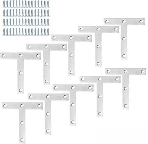T Flat Brackets,Corner Bracket Black Corner Brace Mending Plate Repair 120mmX120mm Stainless Steel Flat Braces for Wood Tables, Chairs, Sofas, Beds, Cabinets, Doors and Windows,Pack of 10 in Saudi Arabia