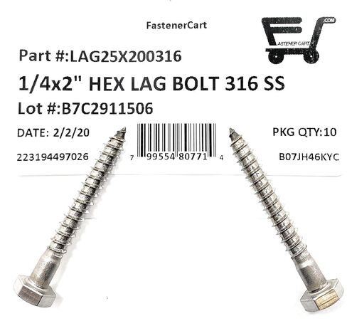 1/4 x 2 316 Stainless Steel Hex Head Lag Bolts Lag Screws Marine Grade (10 Pieces) in Saudi Arabia