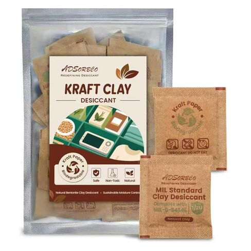 ADSorbco 6 جرام × 50 عبوة من عبوات مجففة طين البنتونيت - ممتص الرطوبة بدرجة الطعام لأغذية الحيوانات الأليفة والشاي والحبوب الجافة والتوابل وصناديق التخزين - عبوات جل السيليكا البديلة، عبوات مجففة للتخزين in Kuwait