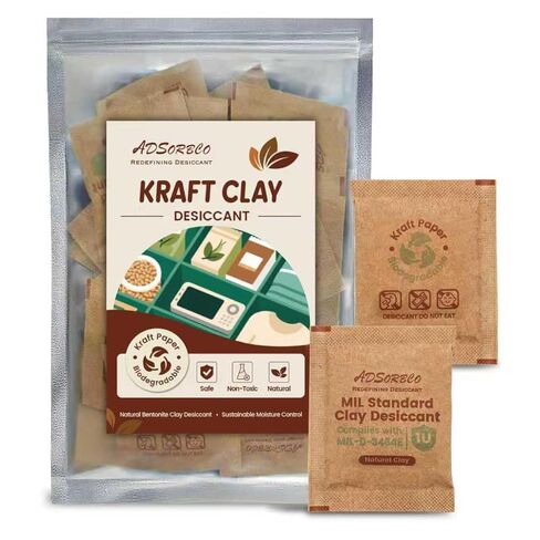 ADSorbco 6 جرام × 50 عبوة من عبوات مجففة طين البنتونيت - ممتص الرطوبة بدرجة الطعام لأغذية الحيوانات الأليفة والشاي والحبوب الجافة والتوابل وصناديق التخزين - عبوات جل السيليكا البديلة، عبوات مجففة للتخزين in Kuwait