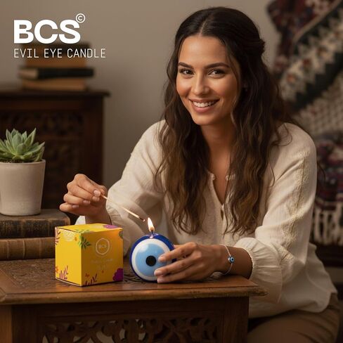 BCS Blue Evil Eye Candle - Nazar Home Decor - Handmade Unscented Premium Candles for Home & Office Vela Ojo Turco - 2.8 inches (Small) Blue in Kuwait