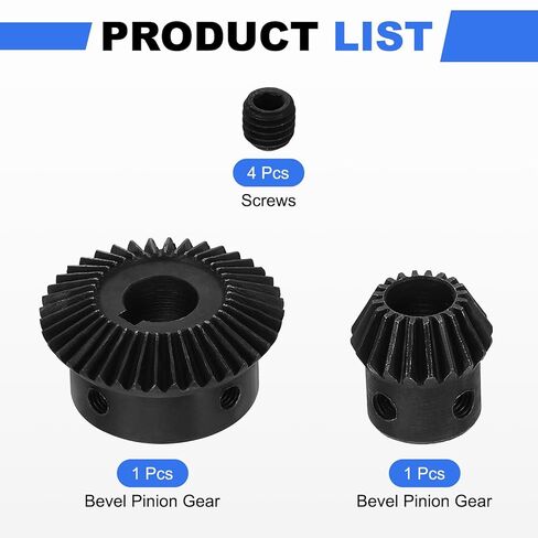 uxcell 2Pcs Tapered Bevel Gears Set, 1 Mod 1:2 (20T/40T) Harden Steel Straight Bevel Gear, 90 Degree Steering Motor Gears, (10mm/12mm Shaft Hole with Keyway) in Saudi Arabia