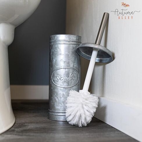Autumn Alley Rustic Toilet Bowl Brush and Holder, Farmhouse Bathroom Toilet Brush for Farmhouse Bathroom Standing Rustic Toilet Bowl Brush with Holder, Rustic Bathroom Accessory Sets, Galvanized in Kuwait