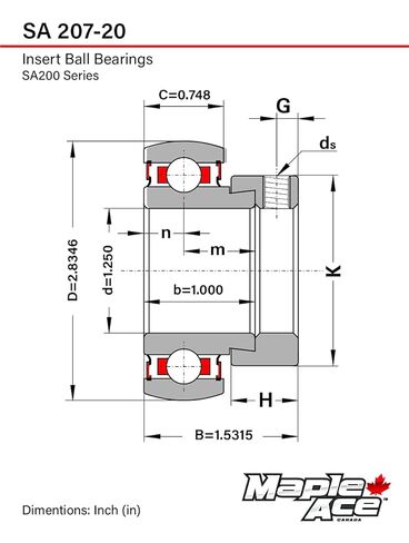 MAPLE ACE SA207-20 محمل إدراج 1-1/4 بوصة، OD كروي مع طوق قفل غريب الأطوار وفتحة تزييت in Saudi Arabia
