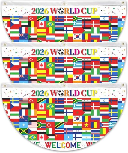 لافتات أعلام العالم مكونة من 3 قطع مقاس 1.5x3 قدم - رايات دولية على شكل مروحة لحفلات كرة القدم والأحداث الرياضية وديكورات الافتتاح الكبير in Kuwait