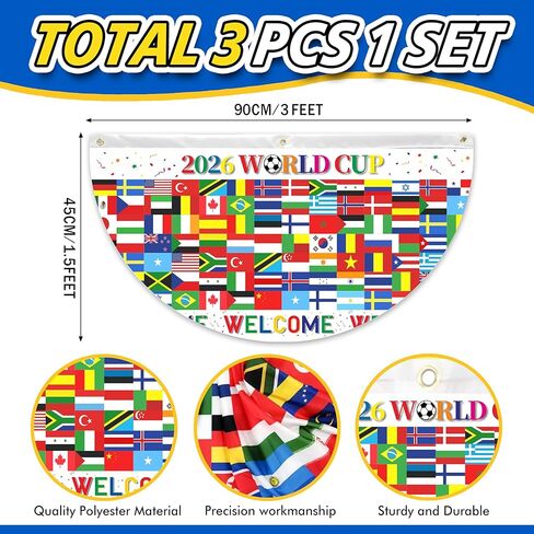 لافتات أعلام العالم مكونة من 3 قطع مقاس 1.5x3 قدم - رايات دولية على شكل مروحة لحفلات كرة القدم والأحداث الرياضية وديكورات الافتتاح الكبير in Kuwait