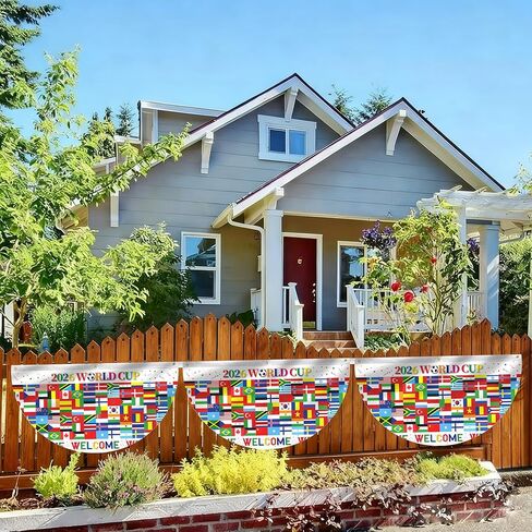 لافتات أعلام العالم مكونة من 3 قطع مقاس 1.5x3 قدم - رايات دولية على شكل مروحة لحفلات كرة القدم والأحداث الرياضية وديكورات الافتتاح الكبير in Kuwait