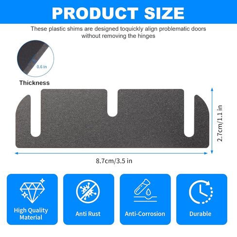 50 Pack Plastic Door Hinge Shims 3.5 Inch, 0.060" Thick, Trimmable Hinge Spacers for Interior Door Alignment, Easy Gap Filler to Fix Air Leaks, Sticking or Misaligned Doors in Kuwait