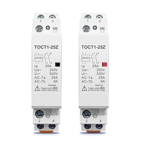 TOCT1-25Z DIN Rail AC Contactor, 2-Pole 25A, 220V/230V 50/60Hz Coil, Modular Household Installation (DC 24V 1NO 1NC) in Saudi Arabia