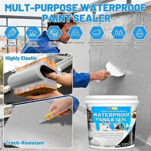 مانع تسرب سائل مطاطي مقاوم للماء، سدادة مانعة للتسرب مقاومة للماء، طلاء مطاطي مرن داخلي وخارجي باللون الرمادي السحابي، أساس متعدد الأسطح لإصلاح تشققات التسرب، طلاء مقاوم للماء في الطابق السفلي in Kuwait