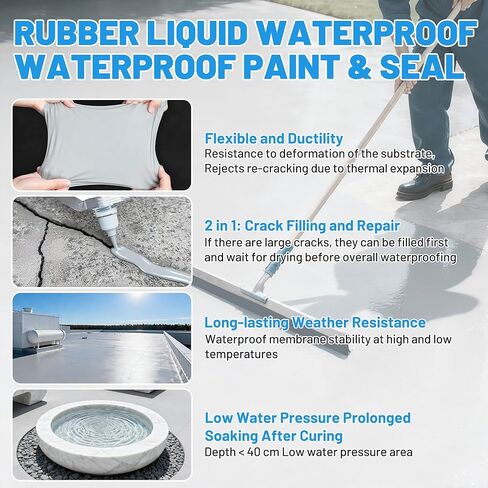مانع تسرب سائل مطاطي مقاوم للماء، سدادة مانعة للتسرب مقاومة للماء، طلاء مطاطي مرن داخلي وخارجي باللون الرمادي السحابي، أساس متعدد الأسطح لإصلاح تشققات التسرب، طلاء مقاوم للماء في الطابق السفلي in Kuwait