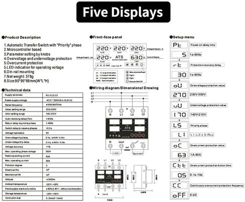 63A 3 Phase Over Under Voltage Protector ATS Automatic Transfer Switch Phase Selector Uninterrupted Power Current in Saudi Arabia