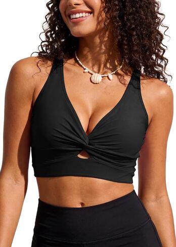 Bikini Tops for Women Padded V Neck Swimsuit Tops Knot Twist Hollow Cut Adjustable Tank Bathing Suits in Kuwait
