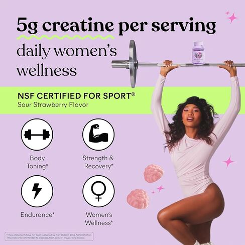 علكة الكرياتين مونوهيدرات Lemme للنساء والرجال، جرعة 5 جرام لدعم العضلات الهزيلة، والقوة، والتعافي، والصحة المعرفية، مع الجينسنغ للامتصاص، والفراولة الحامضة، ومعتمد من NSF، 60 علكة in Kuwait