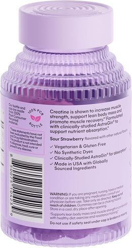 علكة الكرياتين مونوهيدرات Lemme للنساء والرجال، جرعة 5 جرام لدعم العضلات الهزيلة، والقوة، والتعافي، والصحة المعرفية، مع الجينسنغ للامتصاص، والفراولة الحامضة، ومعتمد من NSF، 60 علكة in Kuwait