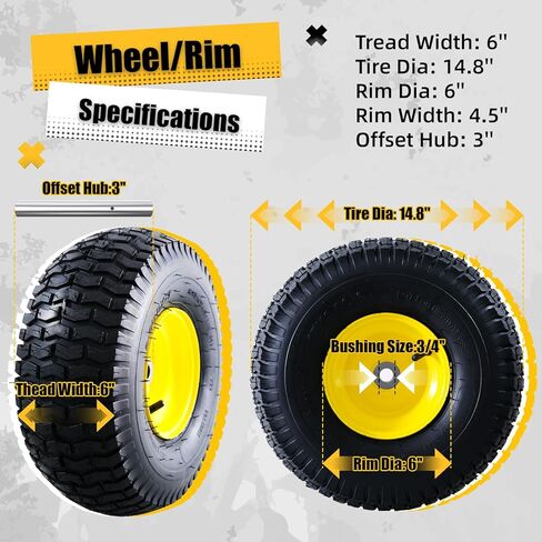 إطارات MZREXN 15x6.00-6 لجزازة العشب وتجميع العجلات، استبدال الإطارات الأمامية، متوافق مع جزازات John Deere & More للركوب، 4 طبقات هوائية، محور إزاحة 3 بوصة، محامل 3/4 بوصة، بدون أنبوب، قطعتان in Kuwait