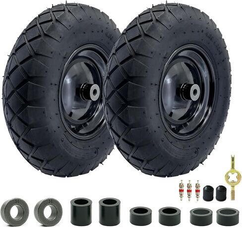 عبوتان من 4.80/4.00-8 إطار وعجلة هوائية، 2PR (مملوءة بالهواء) - بطانات معدنية مسحوقة 5/8 بوصة أو 3/4 بوصة ومحور مركزي 3 بوصة أو 6 بوصة، لعربة اليد والحديقة وعربة المرافق والعربة والعربة والمزيد (MYTT4008-2) in Kuwait