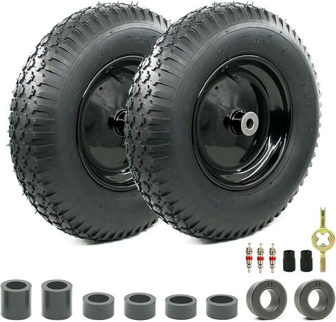 2-Pack of 4.80/4.00-8 Pneumatic Tire and Wheel,2PR (Air Filled)- 5/8"or 3/4" Powdered Metal bushings and 3"or 6"Center Hub,for Wheelbarrow,Garden and Utility Cart,Trolley,Wagon and More (MYTT4008-2) in Saudi Arabia