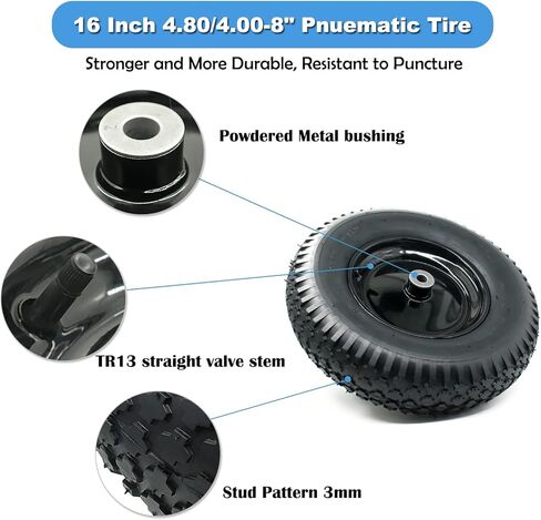 2-Pack of 4.80/4.00-8 Pneumatic Tire and Wheel,2PR (Air Filled)- 5/8"or 3/4" Powdered Metal bushings and 3"or 6"Center Hub,for Wheelbarrow,Garden and Utility Cart,Trolley,Wagon and More (MYTT4008-2) in Saudi Arabia