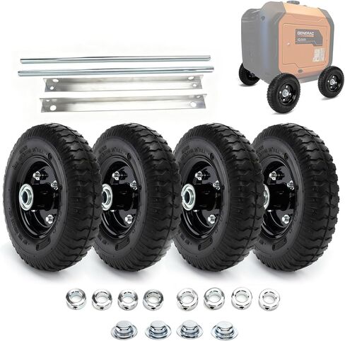 مجموعة عجلات جميع التضاريس مناسبة لمولد Generac iQ3500، إطارات هوائية مقاومة للثقب - إطارات صلبة غير مسطحة أبدًا (4 عبوات) in Kuwait