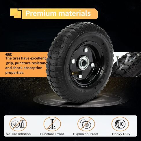 مجموعة عجلات جميع التضاريس مناسبة لمولد Generac iQ3500، إطارات هوائية مقاومة للثقب - إطارات صلبة غير مسطحة أبدًا (4 عبوات) in Kuwait