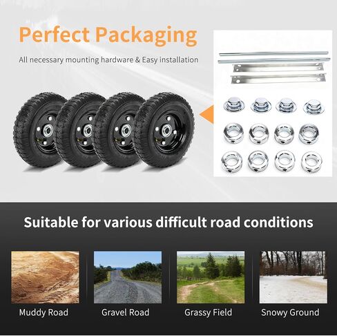 مجموعة عجلات جميع التضاريس مناسبة لمولد Generac iQ3500، إطارات هوائية مقاومة للثقب - إطارات صلبة غير مسطحة أبدًا (4 عبوات) in Kuwait