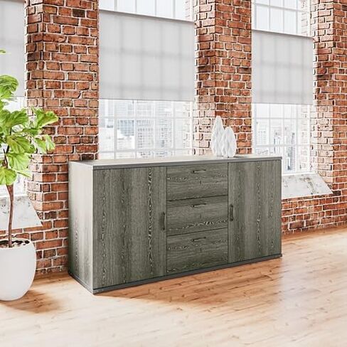 NBF Rivet Office Credenza - خزانة بوفيه حديثة مع التخزين - خزانة تخزين Credenza مع أدراج - Office Credenza مع صفح رمادي رمادي (72 ") in Kuwait