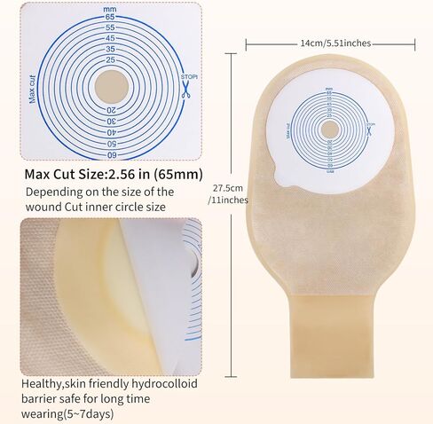 DERAYMI 30 PCS Colostomy Bags, Ostomy Supplies with 6 Clamp Closure, 15mm-65mm Cut to Fit Ostomy Bag for Ileostomy Stoma Care, Single-Layer Non-Woven Drainable Pouches in Kuwait