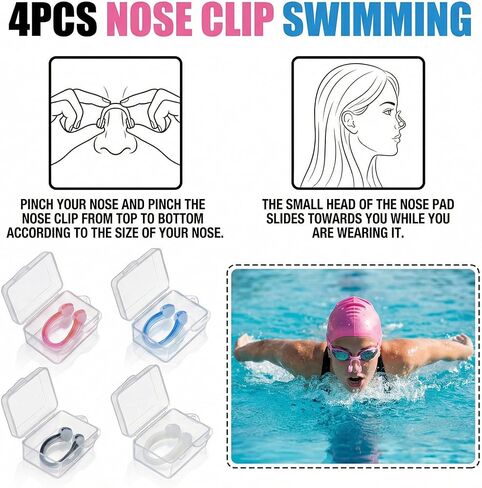 Nose Clip for Swimming, 4 PCS Silicone Waterproof Nose Plugs for Adults with Individual Storage Case, Soft Comfortable Non-Slip Fit for Pool Training Diving Water Sports Multi-Color in Saudi Arabia