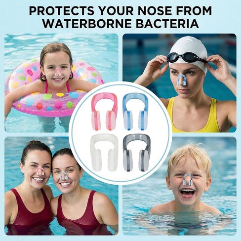 Nose Clip for Swimming, 4 PCS Silicone Waterproof Nose Plugs for Adults with Individual Storage Case, Soft Comfortable Non-Slip Fit for Pool Training Diving Water Sports Multi-Color in Saudi Arabia