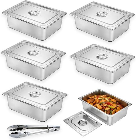 5 عبوات من مقالي طاولة البخار بالحجم الكامل، مقالي الفندق بالحجم الكامل السميك من الفولاذ المقاوم للصدأ هدية ملقط المطبخ، مقالي طاولة البخار من الدرجة التجارية بالحجم الكامل للمطعم التجاري والمطبخ. in Kuwait