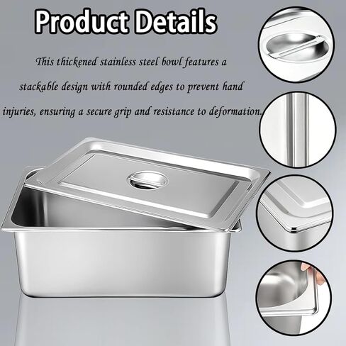 5 عبوات من مقالي طاولة البخار بالحجم الكامل، مقالي الفندق بالحجم الكامل السميك من الفولاذ المقاوم للصدأ هدية ملقط المطبخ، مقالي طاولة البخار من الدرجة التجارية بالحجم الكامل للمطعم التجاري والمطبخ. in Kuwait