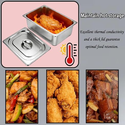 5 عبوات من مقالي طاولة البخار بالحجم الكامل، مقالي الفندق بالحجم الكامل السميك من الفولاذ المقاوم للصدأ هدية ملقط المطبخ، مقالي طاولة البخار من الدرجة التجارية بالحجم الكامل للمطعم التجاري والمطبخ. in Kuwait