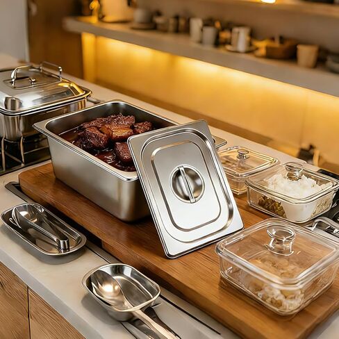 5 عبوات من مقالي طاولة البخار بالحجم الكامل، مقالي الفندق بالحجم الكامل السميك من الفولاذ المقاوم للصدأ هدية ملقط المطبخ، مقالي طاولة البخار من الدرجة التجارية بالحجم الكامل للمطعم التجاري والمطبخ. in Kuwait