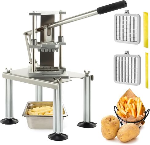 Stainless Steel French Fry Cutter with 1/2 & 3/8 Inch Interchangeable Blades, Suction Base Home Kitchen Tool for Family Cooking in Saudi Arabia