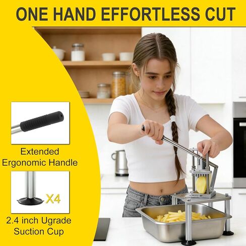 Stainless Steel French Fry Cutter with 1/2 & 3/8 Inch Interchangeable Blades, Suction Base Home Kitchen Tool for Family Cooking in Saudi Arabia