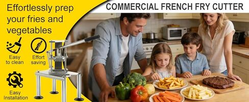 Stainless Steel French Fry Cutter with 1/2 & 3/8 Inch Interchangeable Blades, Suction Base Home Kitchen Tool for Family Cooking in Saudi Arabia