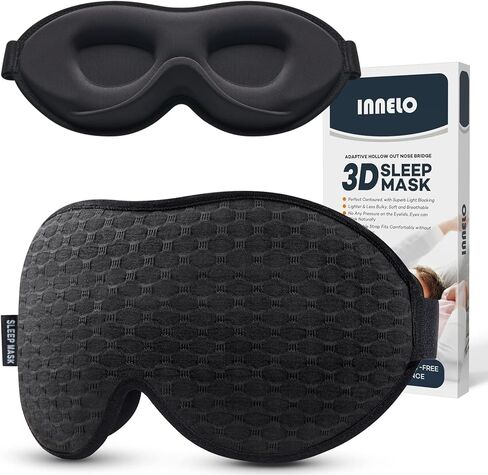 INNELO Sleep Mask for Side Sleeper, Eye Mask Sleeping Women Men, 100% Light Blocking 3D Contoured Cup Sleeping Mask Soft No Eye Pressure Cover Blindfold Night Shade for Travel Nap Yoga, Black in Kuwait