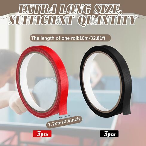 Soulchen 6 Pcs Table Tennis Paddle Side Tape to Protect the Edges of Your Rubber and Guard Tape Blade Paddle Edge Includes Black and Red Width 12 mm One Rolls Come in 10 M (20 Rackets) in Kuwait