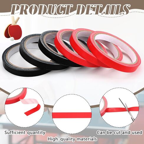 Soulchen 6 Pcs Table Tennis Paddle Side Tape to Protect the Edges of Your Rubber and Guard Tape Blade Paddle Edge Includes Black and Red Width 12 mm One Rolls Come in 10 M (20 Rackets) in Kuwait