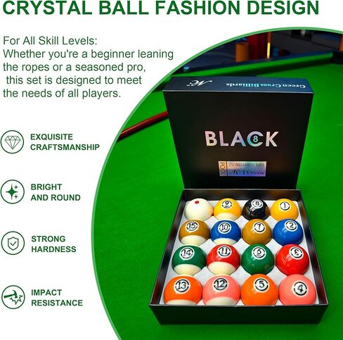 Billiard Balls Set 2-1/4" Regulation Size Pool Table Balls for Replacement (16 Resin Balls) in Kuwait