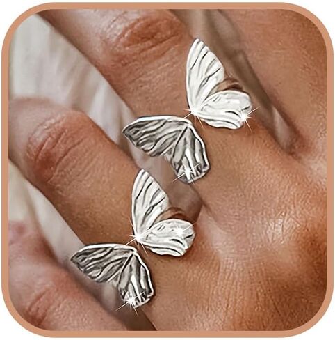 Open Adjustable Butterfly Ring for Women 14k Plated Gold 925 Sterling Silver Simple Butterfly Statement Stacking Chunky Gold Rings Christmas Jewelry Gift in Kuwait