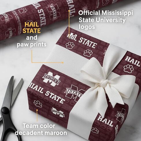 ورق تغليف ONDEMAND FAN NCAA مع تصميم نسيج الفريق (Mississippi State Bulldogs، ورق تغليف 30 بوصة × 12 بوصة) in Kuwait