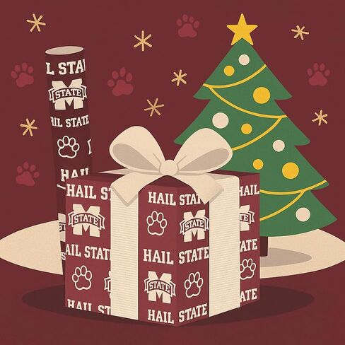 ورق تغليف ONDEMAND FAN NCAA مع تصميم نسيج الفريق (Mississippi State Bulldogs، ورق تغليف 30 بوصة × 12 بوصة) in Kuwait